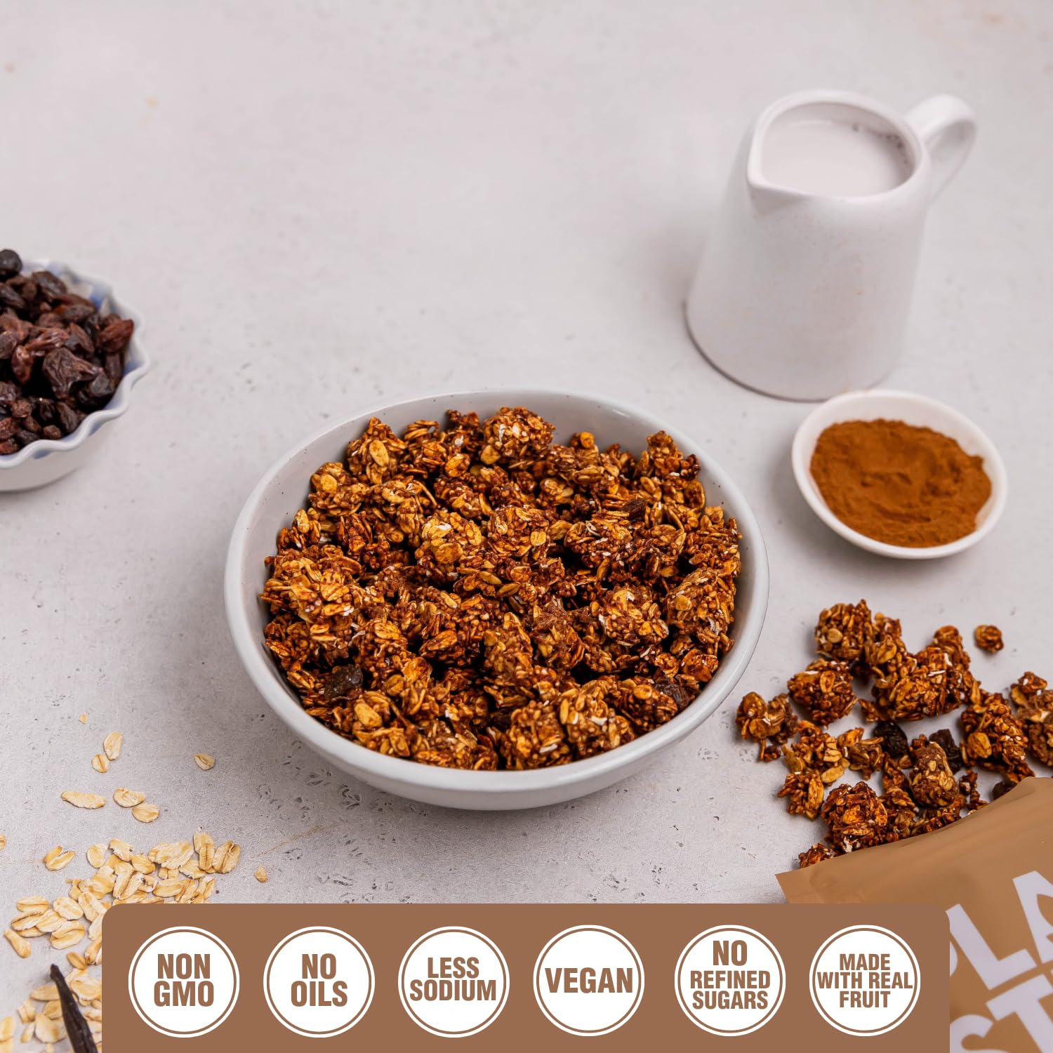 PLANTSTRONG Classic Oatmeal Raisin Cookie Granola Snack Mix - Whole Grain, Naturally Sweetened With Fruit, Plant Based, Oil Free - Pack of 4 x 9oz Bags