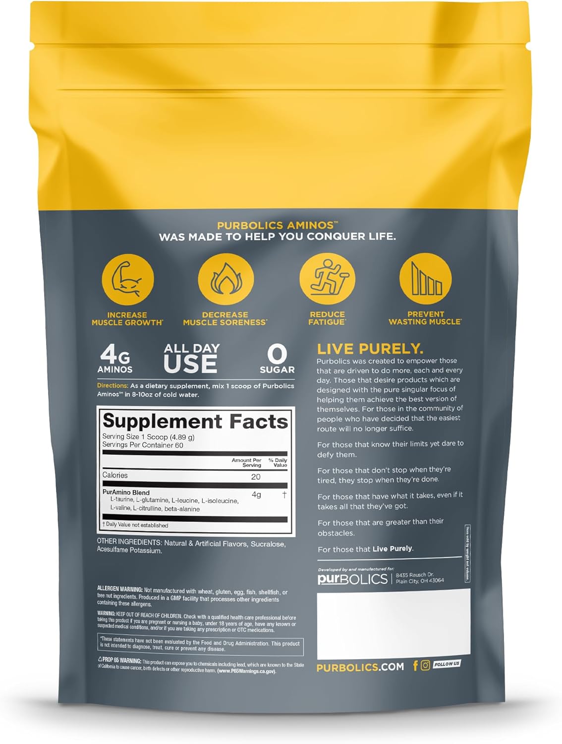 Aminos | 4g of Free-Form Amino Acids, Beta-Alanine, 0 Sugar & 60 Servings (Grape Gatsby)