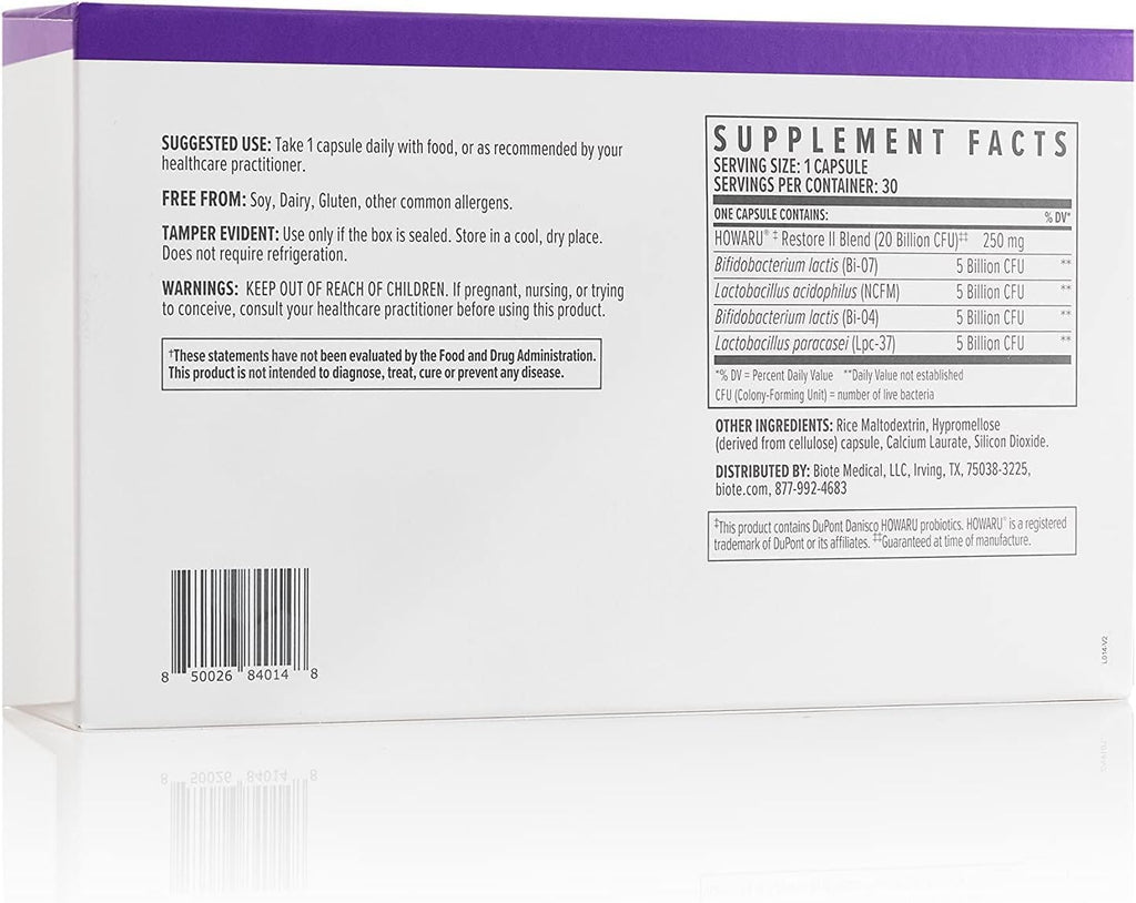Biote Nutraceuticals - Multi-Strain PROBIOTIC 20B - Gut + Digestive (30 Capsules)