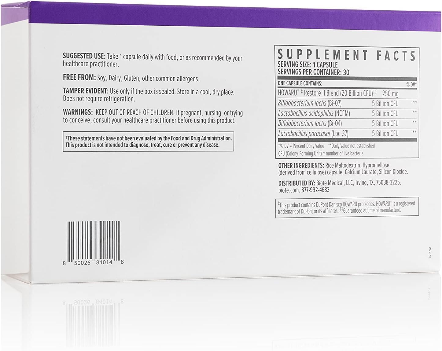 Biote Nutraceuticals - Multi-Strain PROBIOTIC 20B - Gut + Digestive (30 Capsules)