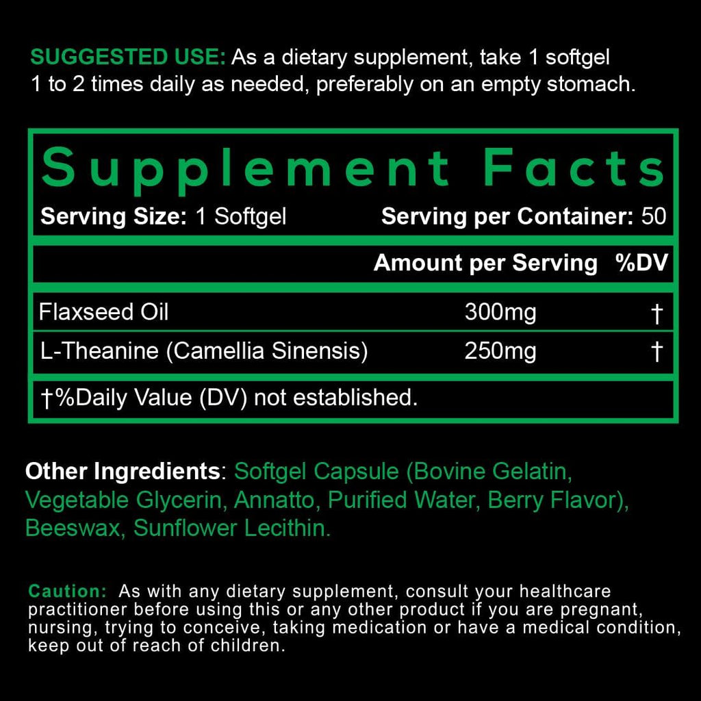 Smarter L-Theanine 250mg Supplement, in Non-GMO Flaxseed Oil, 50 Liquid Softgels
