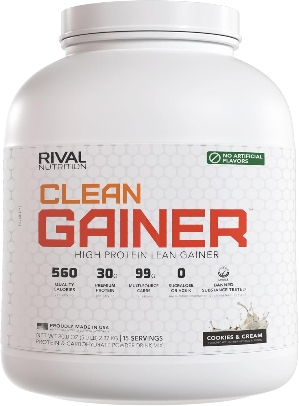 RIVAL NUTRITION Naturally Flavored Clean Gainer (5lb, Cookies and Cream)