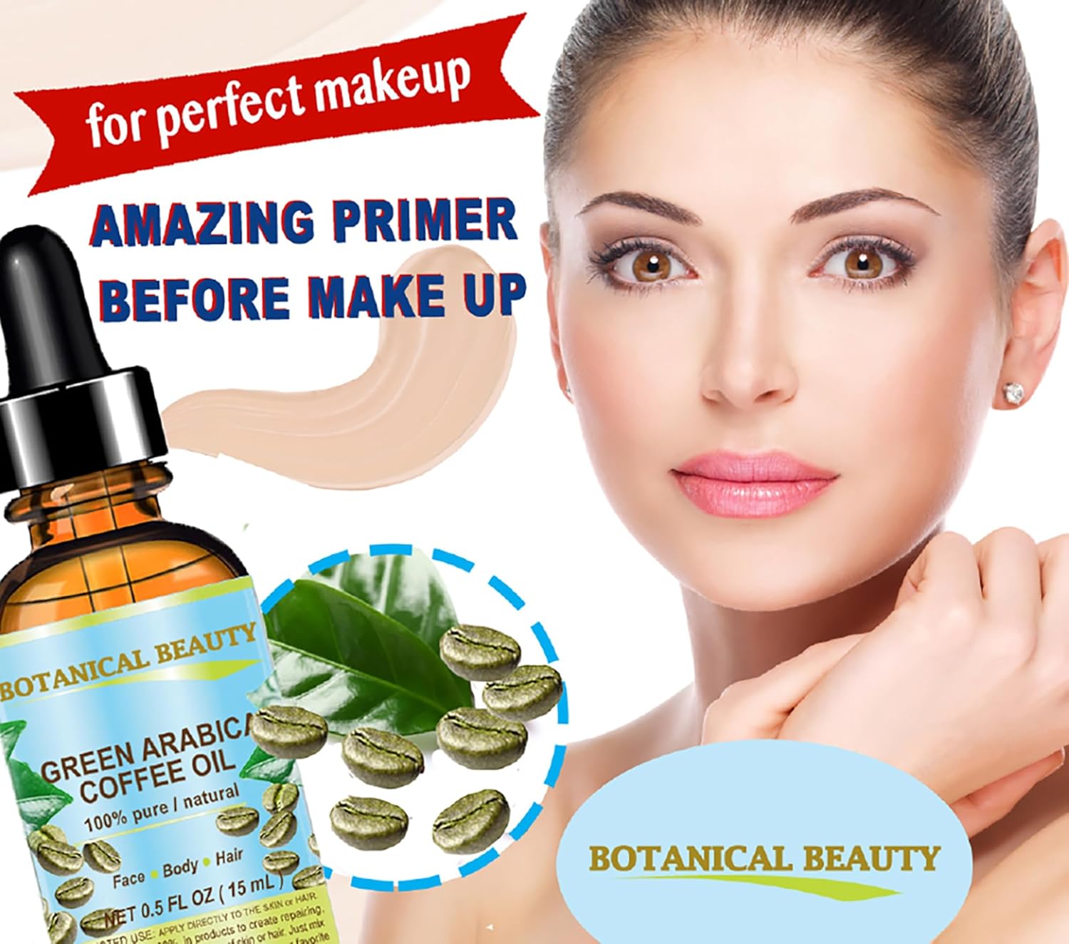 Botanical Beauty GREEN ARABICA COFFEE OIL Brazilian 100% Pure Virgin Unrefined for Face, Skin, Hair, Lip, Nails. Anti - Aging Face Oil (1 Fl Oz)