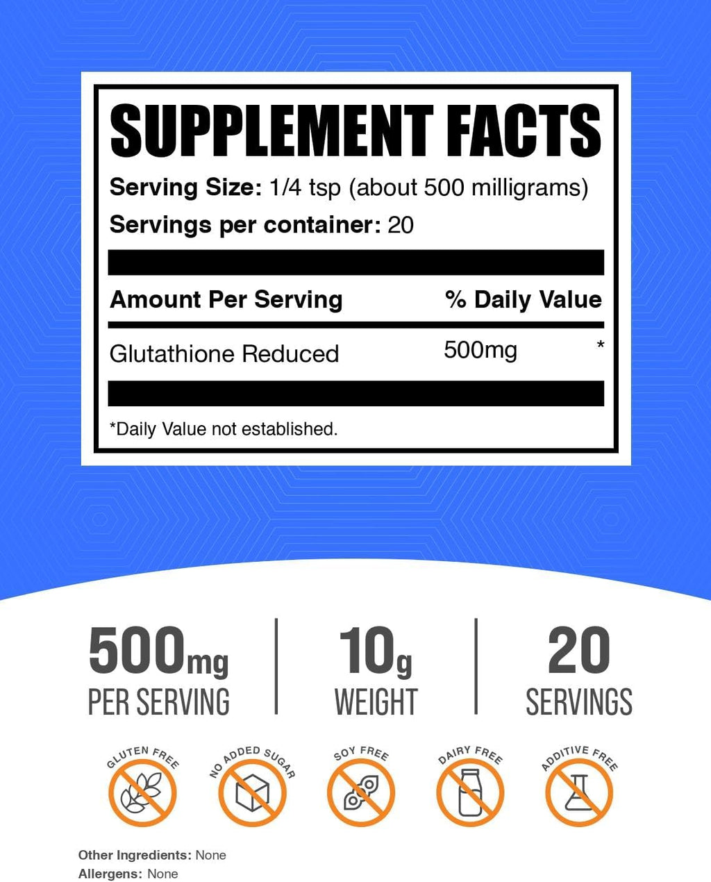 BulkSupplements.com Glutathione Reduced Powder - Glutathione Supplement, Reduced Glutathione Powder - Glutathione 500mg, Gluten Free, 500mg per Serving, 10g (0.35 oz) (Pack of 1)