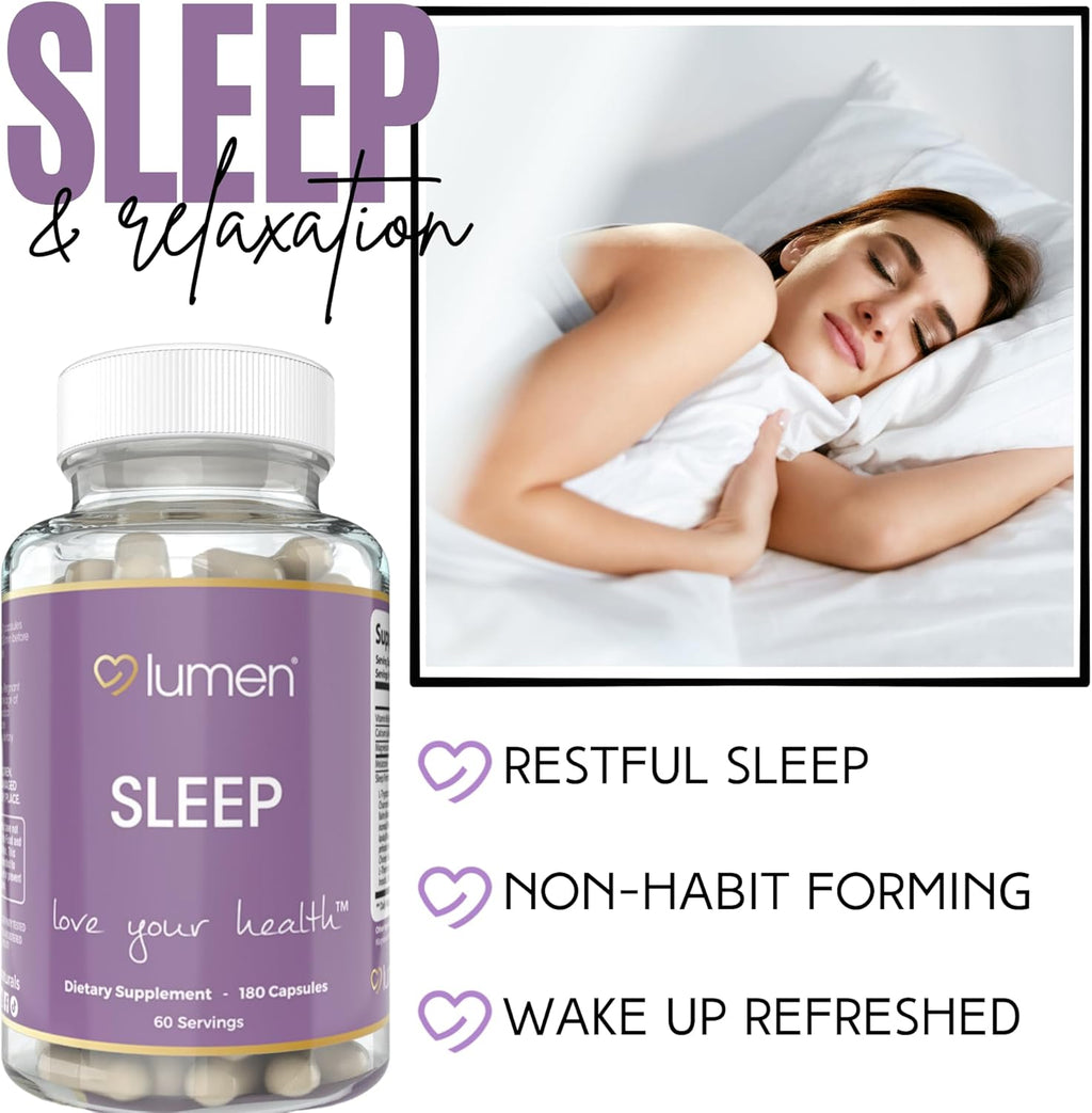 Lumen Naturals - Natural Sleep for Adults – Herbal Supplement with Melatonin, Valerian Root, Magnesium - Deep Sleep Support to Promote Calm Deep Sleeping for Better Rest (180 Count)