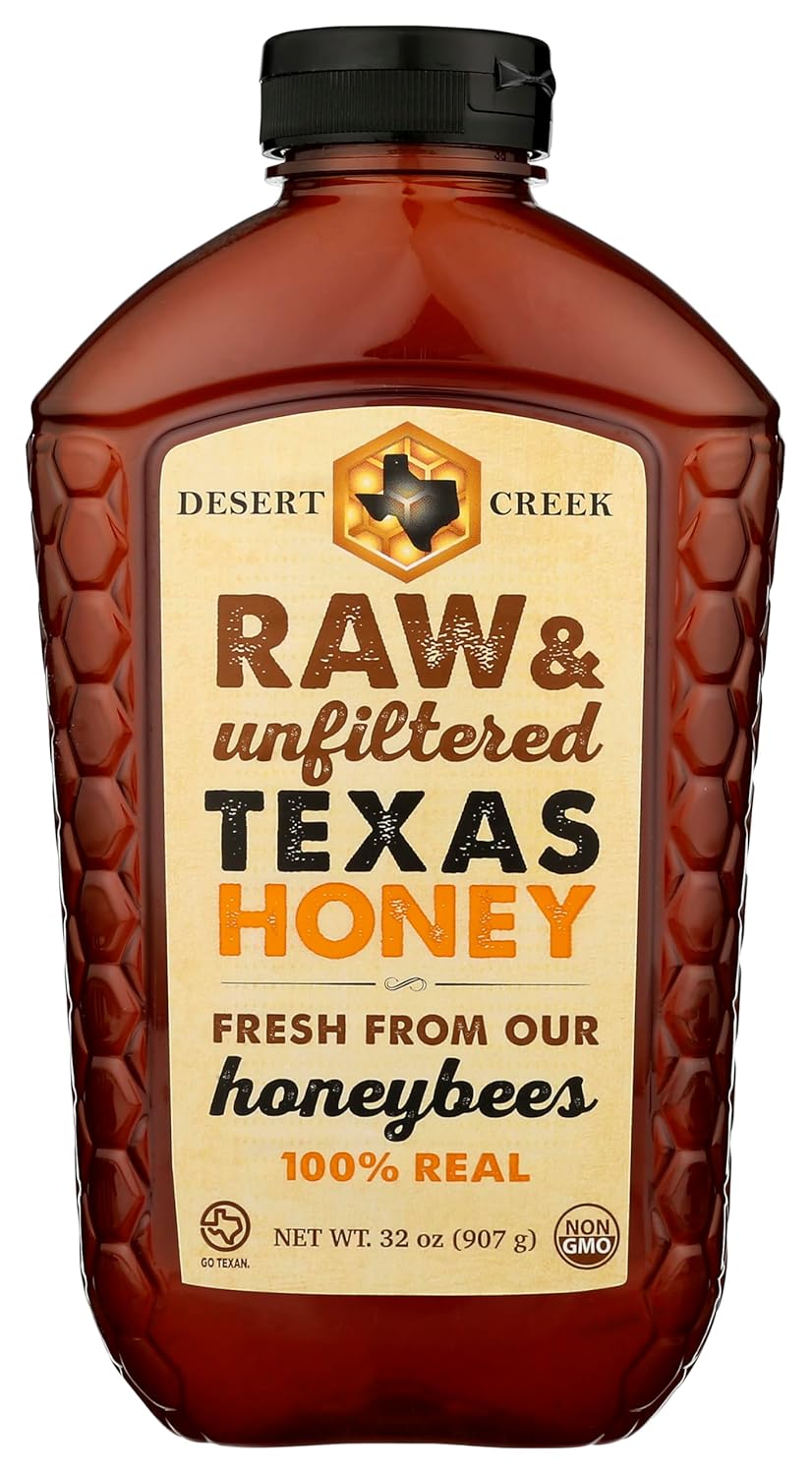 Desert Creek Honey - 100% Unfiltered, Pure, Raw Honey from Texas - Natural Sugar Substitute - Two Pounds of Unprocessed, Unpasteurized American Honey - Harvested by Our Own Beekeepers