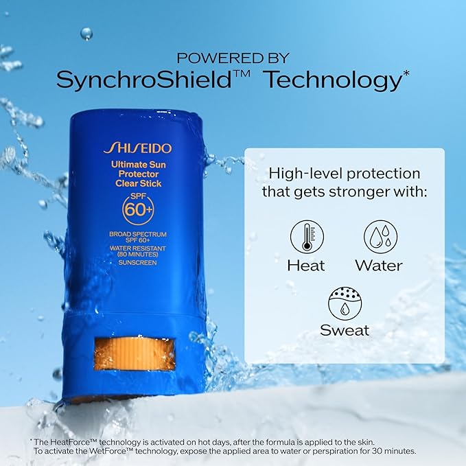 Shiseido Ultimate Sun Protector Clear Stick SPF 60+ - Invisible, Portable Sunscreen for Face & Body - Visibly Improves Fine Lines, Smoothness & Skin Tone - Non-Comedogenic, All Skin Types - 20 g