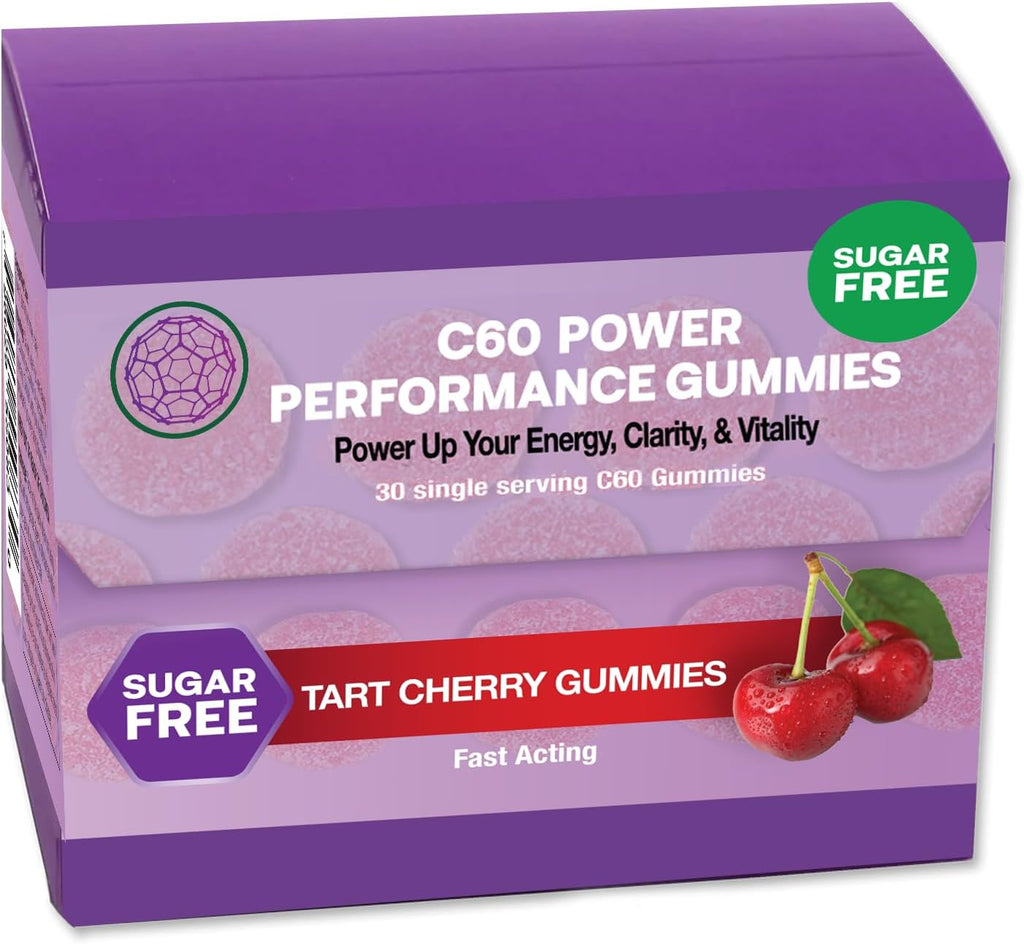 C60 Power Gummies, 1 Box Sugar Free Tart Cherry - 99.99% Pure, Sublimated C60Carbon Fullerenes and Organic Coconut Oil, Made in The USA, Supports Energy & Mental Clarity (30 Count)