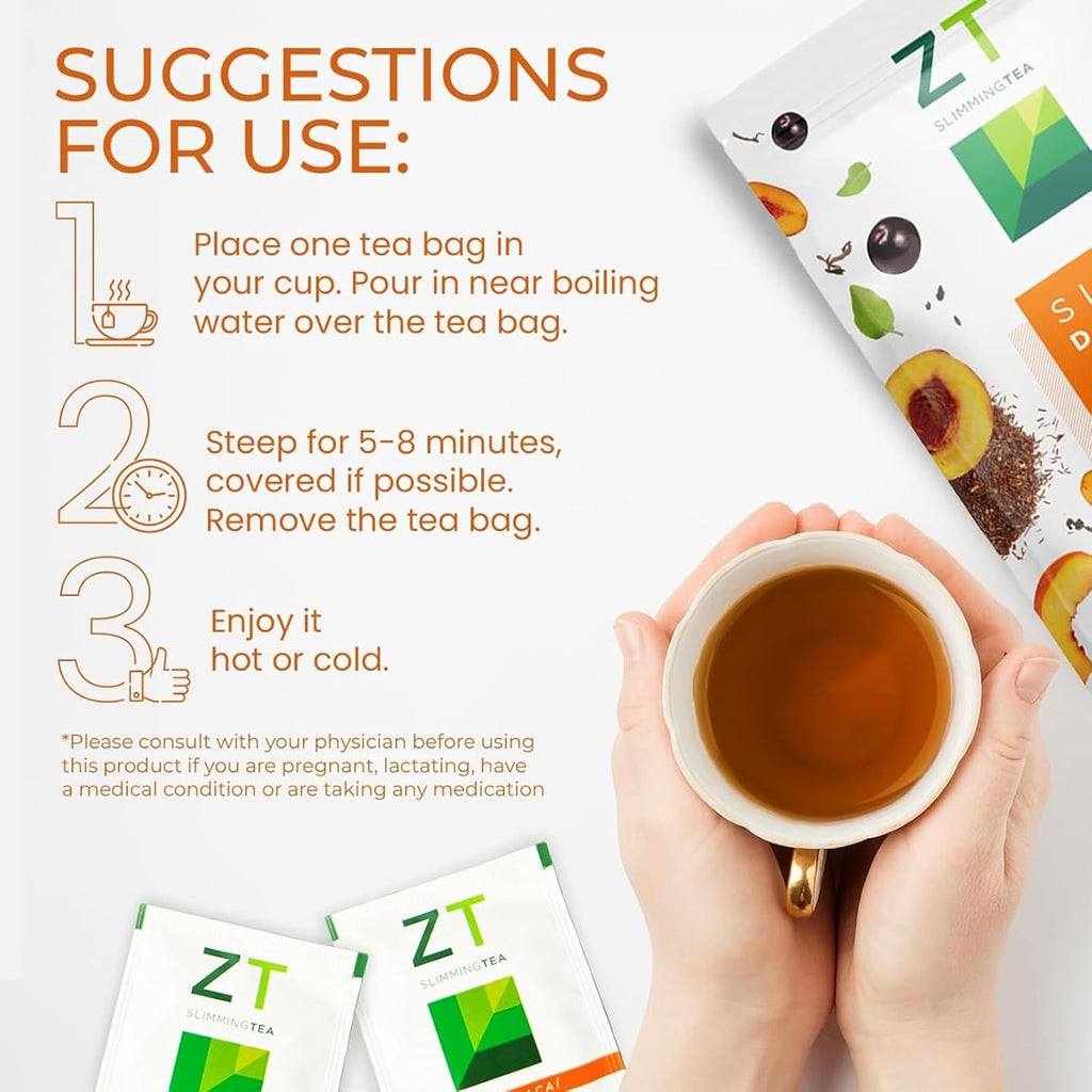 Dr. Zisman ZT Slimming - Peach and Acai Herbal Tea Blend with Ashwagandha, Rooibos and Acai - 28 Day Wellness Blend (28 Tea Bags)
