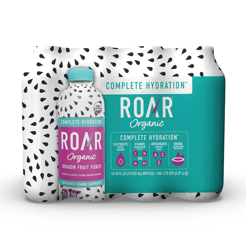 ROAR Complete Hydration Organic - Electrolyte Drinks with Vitamins C, B5, B12 – Non GMO, Gluten Free Hydrating Drinks - Dragonfruit Punch - 12 pc