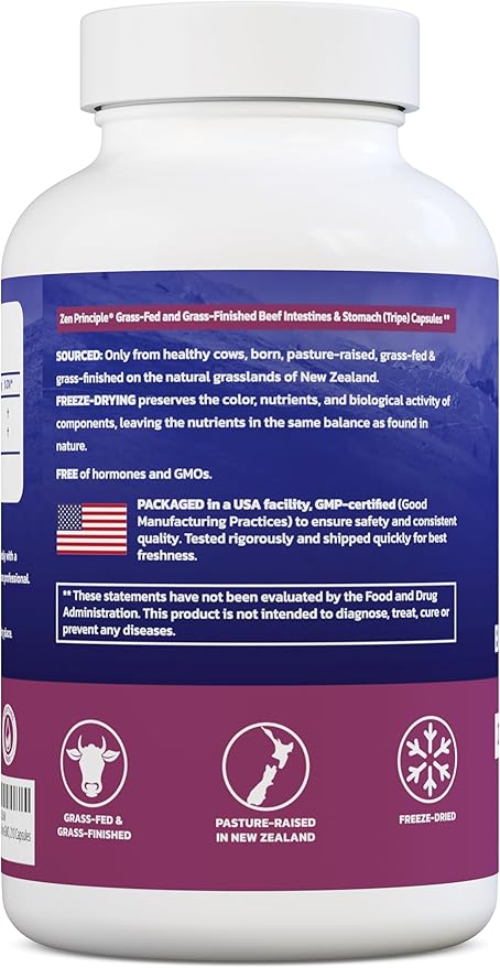 Zen Principle Grass Fed Beef Intestines with Stomach (Tripe) Supplement, Supports Digestive Health and Gut Balance, Supports Acid Reflux Balance, Natural Intestine Wellness, 2-Pack, 420 Capsules.