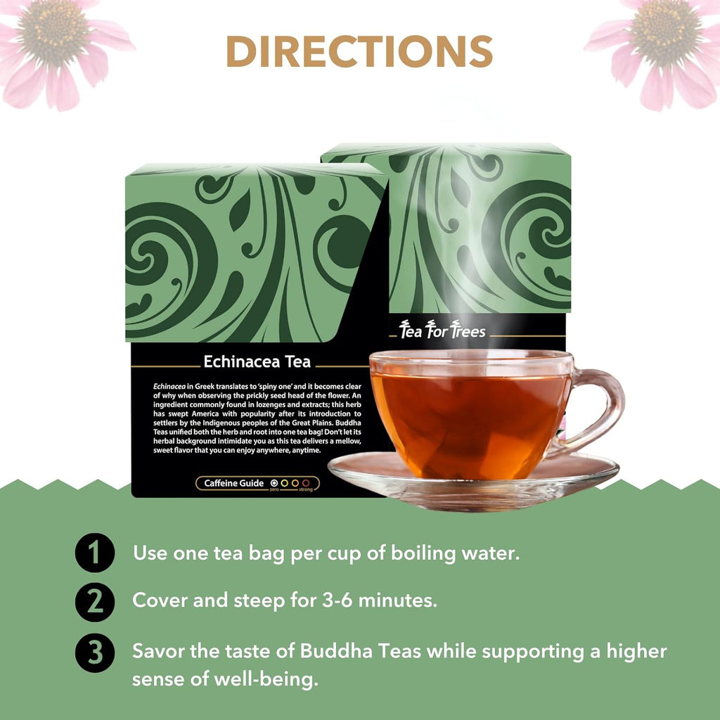 Buddha Teas - Organic Echinacea Tea - Herbal Tea - Immune Boosting - With Antioxidants & Minerals - Clean Ingredients - Caffeine Free - 18 Tea Bags (Pack of 1)