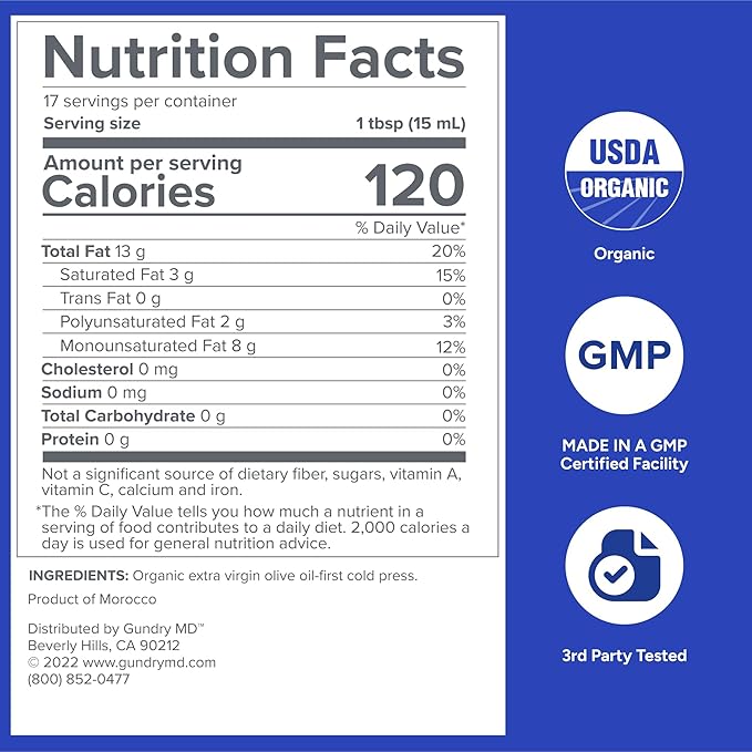 Gundry MD® Organic Extra Virgin First Cold Press Moroccan Polyphenol Rich Olive Oil (Olive Oil) (3)