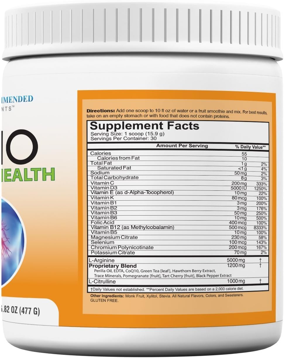DOCTOR RECOMMENDED SUPPLEMENTS Cardio Heart Health Powder – L-Arginine Supplement 5000mg & L-Citrulline 1000mg, (Pack of 3-16.82 oz / 50.46 oz)