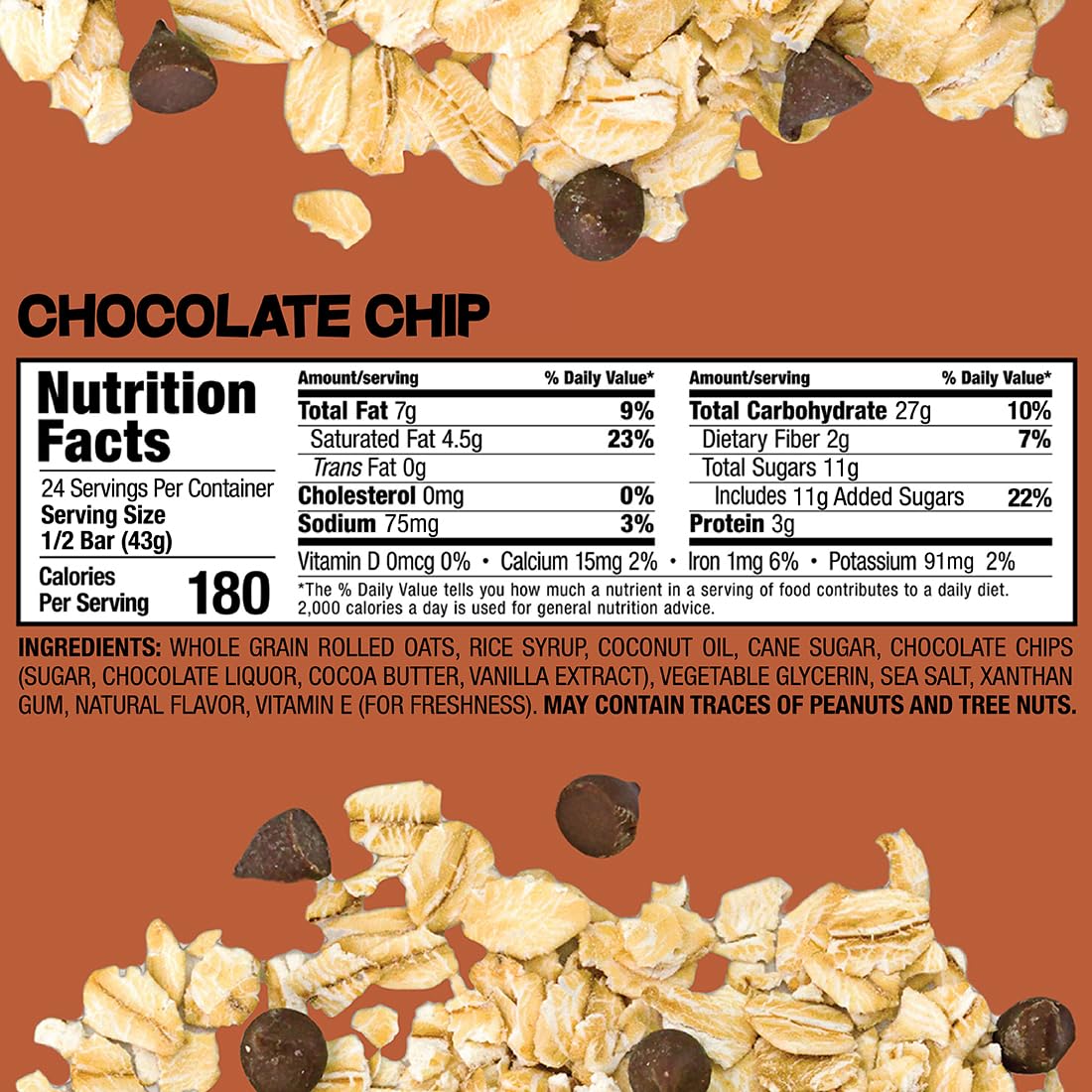 Bobo's Chocolate Chip Oat Bars, Gluten Free, Non-GMO, Whole Grain Oats, Pack of 12 | Snack Bars | On-the-Go | Made with Simple Ingredients