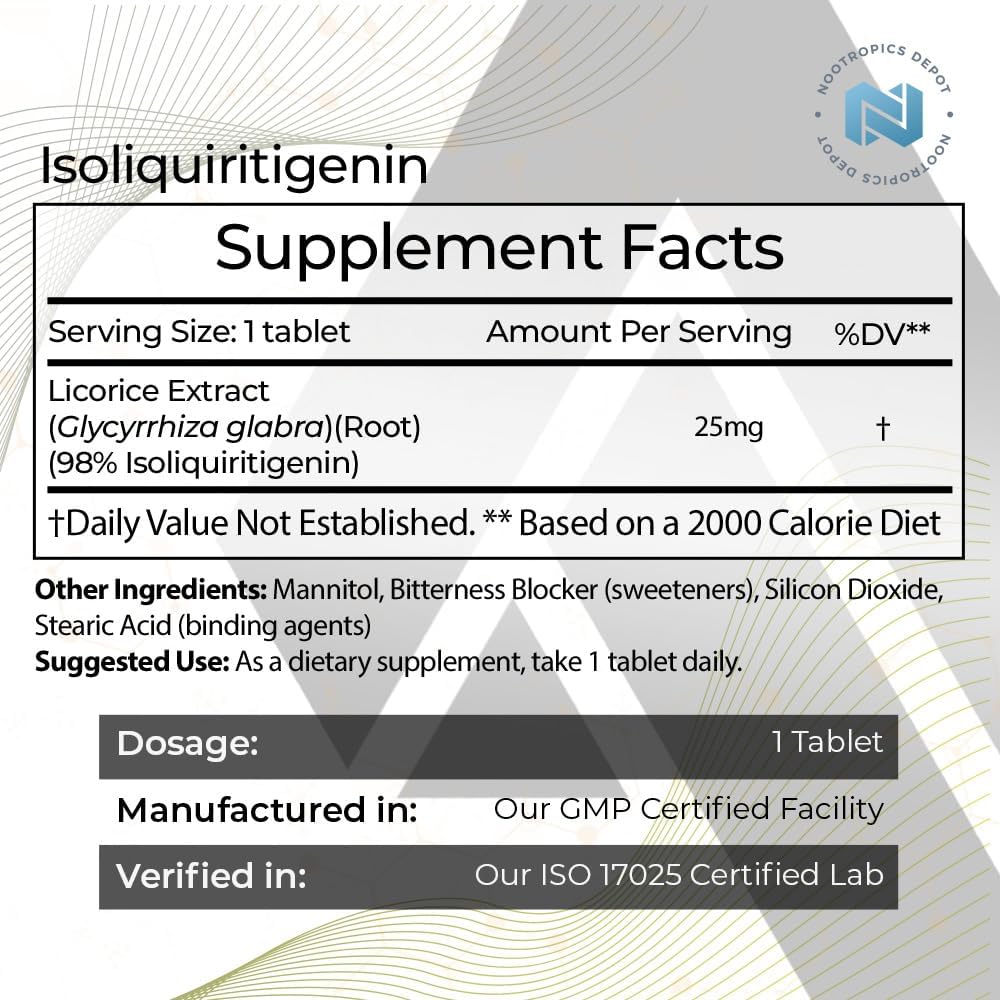 Isoliquiritigenin Controlled Dissolve Tablets | 180 Count | 25mg | Licorice Extract | Glycyrrhiza glabra