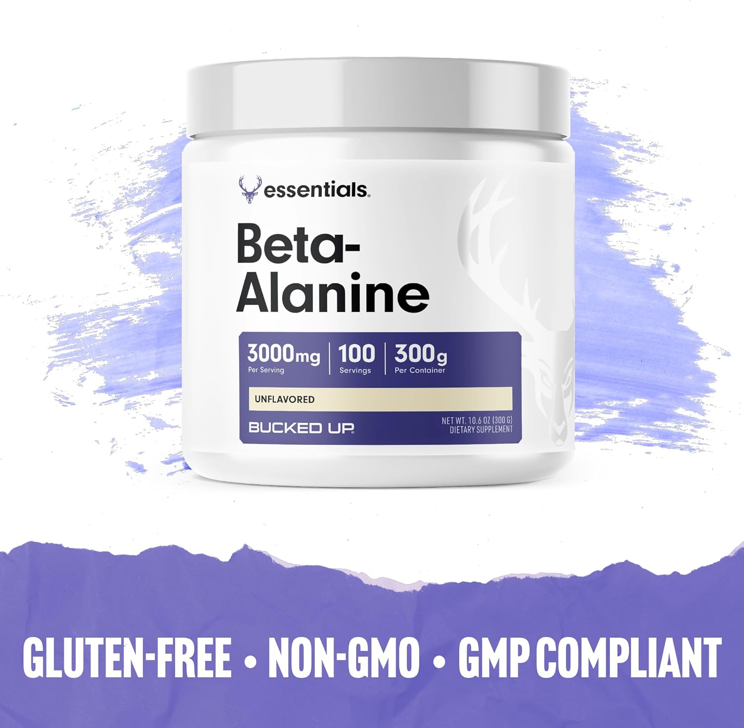 Bucked Up Beta Alanine 300mg Powder, Non-GMO, Gluten-Free, Unflavored (100 Servings)