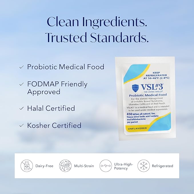 VSL#3® Probiotic Powder for Digestive Health, IBS & UC Symptoms - 450B CFUs, High-Potency, Multi-Strain, Live, Refrigerated Probiotic, Medical Food for Gut Health Support in Men & Women, 60 Pack
