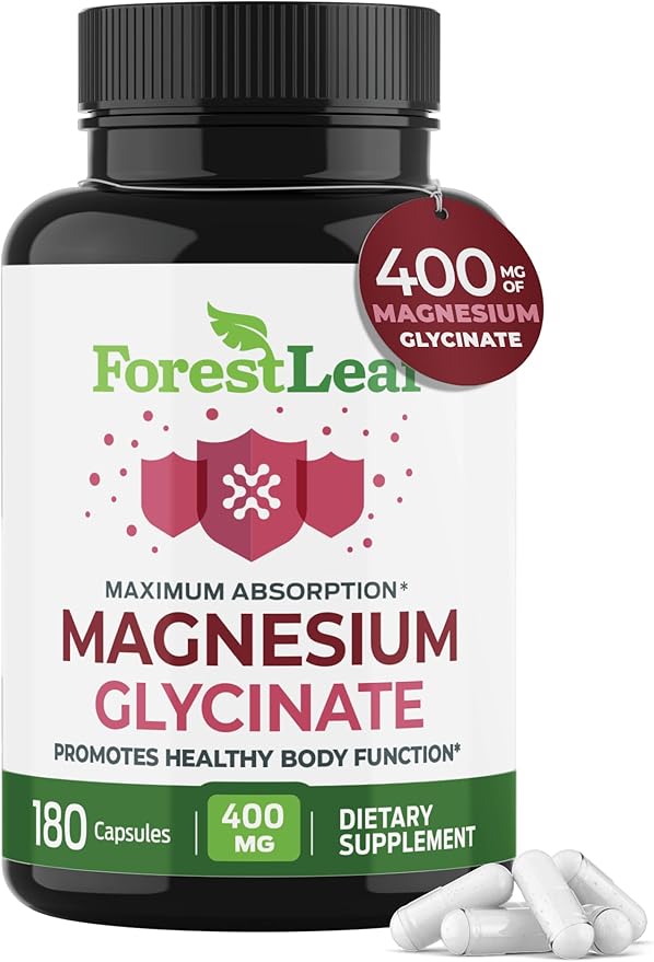 Pure Magnesium Glycinate 400mg Serving - High Absorption Magnesium Glycinate - Mag Bisglycinate for Stress, Bones, Muscles, Nerves, Relaxation & Heart Health, Non GMO & Gluten Free - 180 Capsules