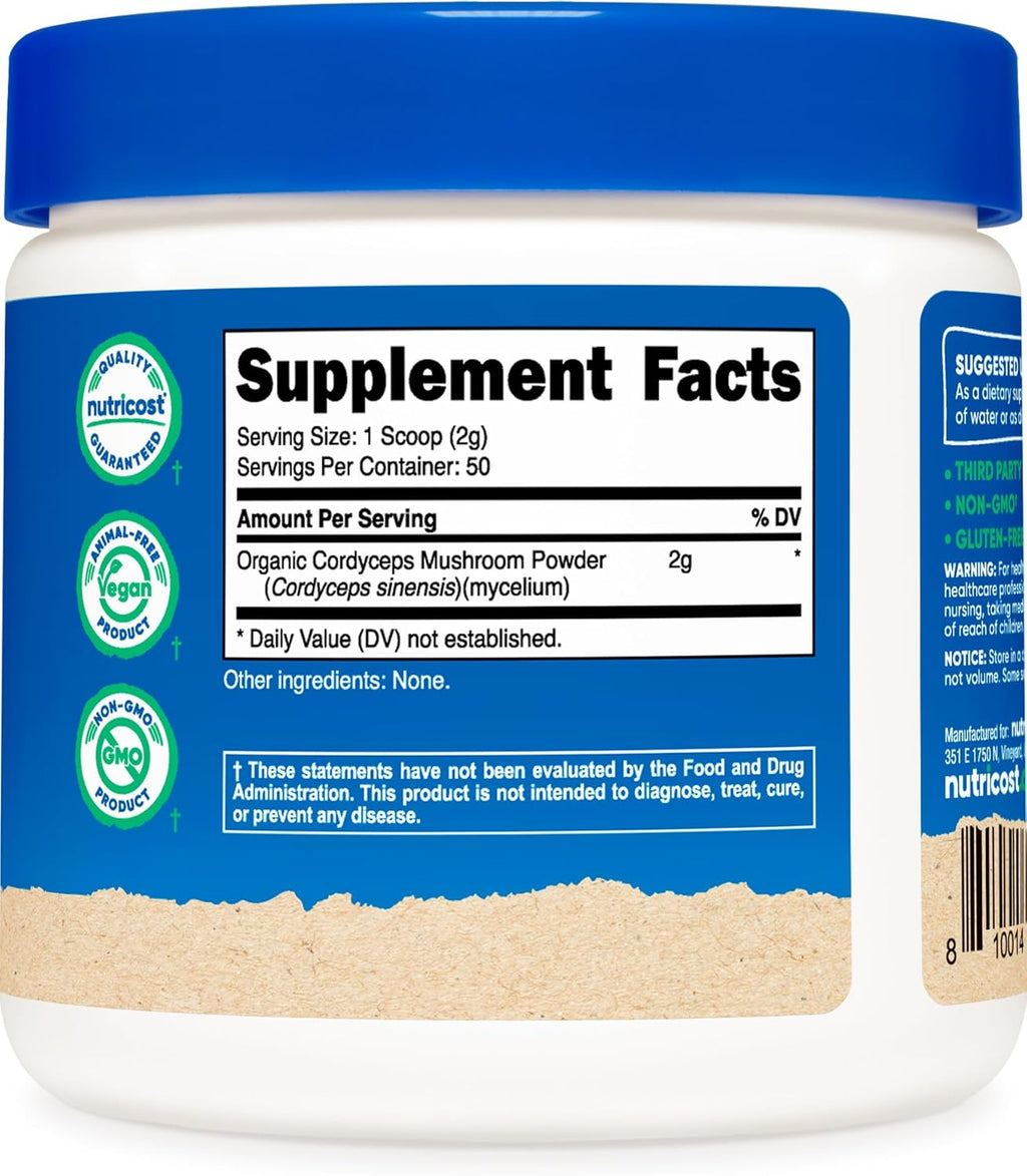 Nutricost Organic Cordyceps Powder 100 Grams - USDA Certified Organic, Non-GMO, Gluten Free