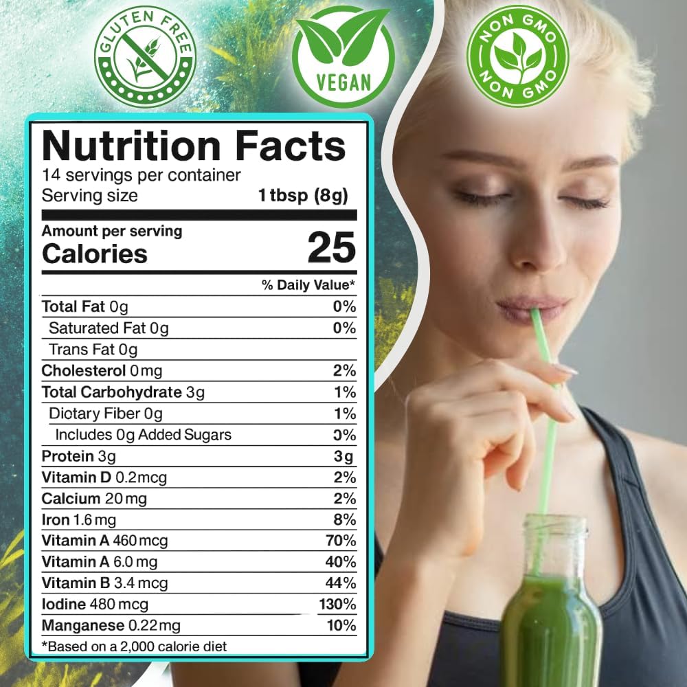 Ocean's Balance Daily Detox Smoothie Powder with Cilantro, Blueberry, Spirulina, Dulse Seaweed & Barley Grass Juice Powder — Easily Digested Smoothie Mix for Detox Cleanse (4 oz - 1 Pack)