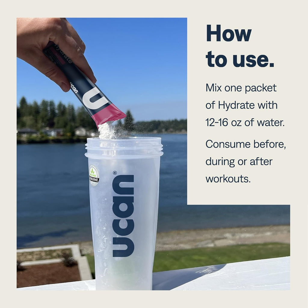 UCAN Hydrate Electrolyte Drink Mix (Lemon-Lime, 12 Stickpacks) Sugar-Free, Keto-Friendly, Vegan, Non-GMO, Gluten-Free Electrolyte Powder with Potassium & Magnesium for Runners & Athletes