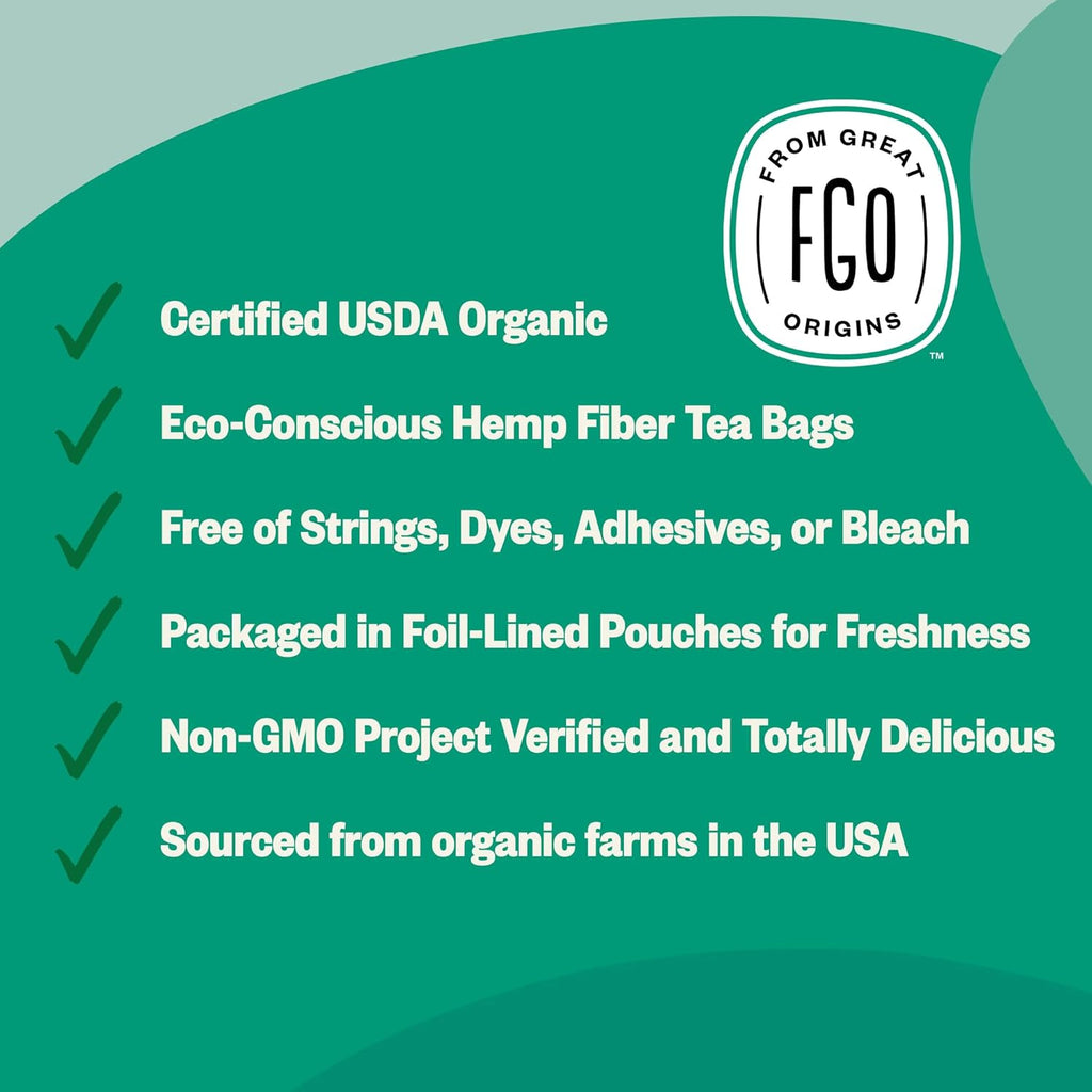 FGO Organic Spearmint Leaf Herbal Tea, 40 Count, Eco-Conscious Tea Bags, Caffeine Free, (Pack of 1)