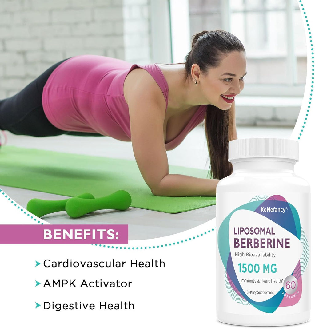 Berberine HCL Supplement 1500mg - High Bioavailability Liposomal Berberine Capsules for Women and Men, AMPK Activator for Cardiovascular Health, Sugar-Free, Non-GMO,180 Softgels