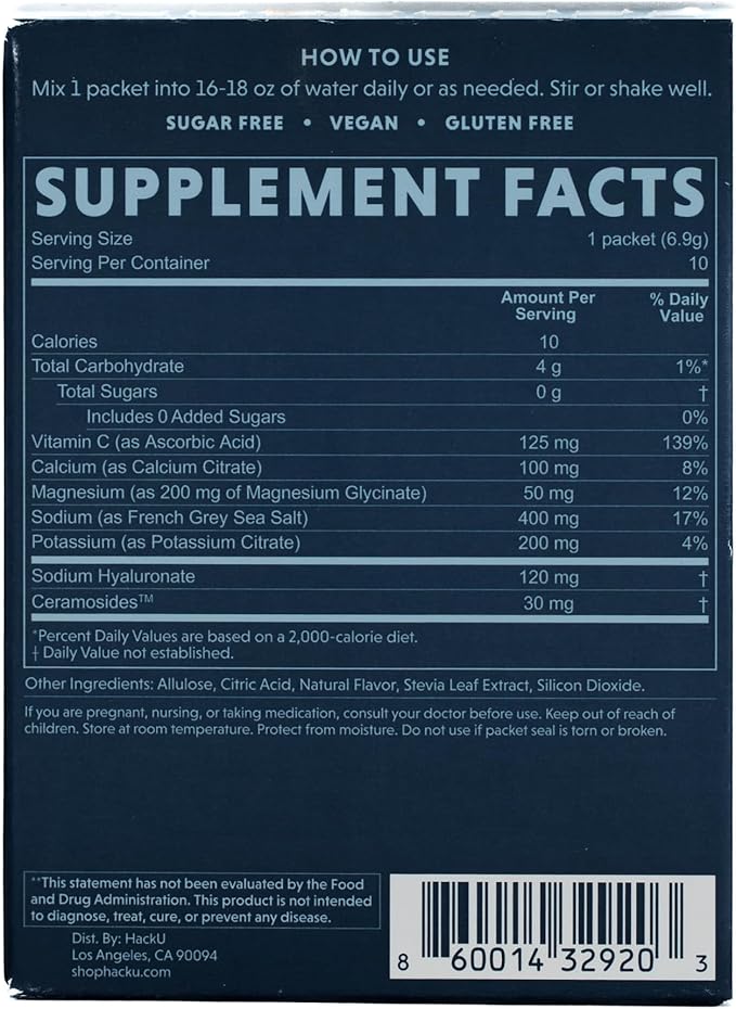 HackU Sugar-Free Electrolyte Packets for Body and Skin Hydration Support | Variety Pack | 10ct | Drink Mix