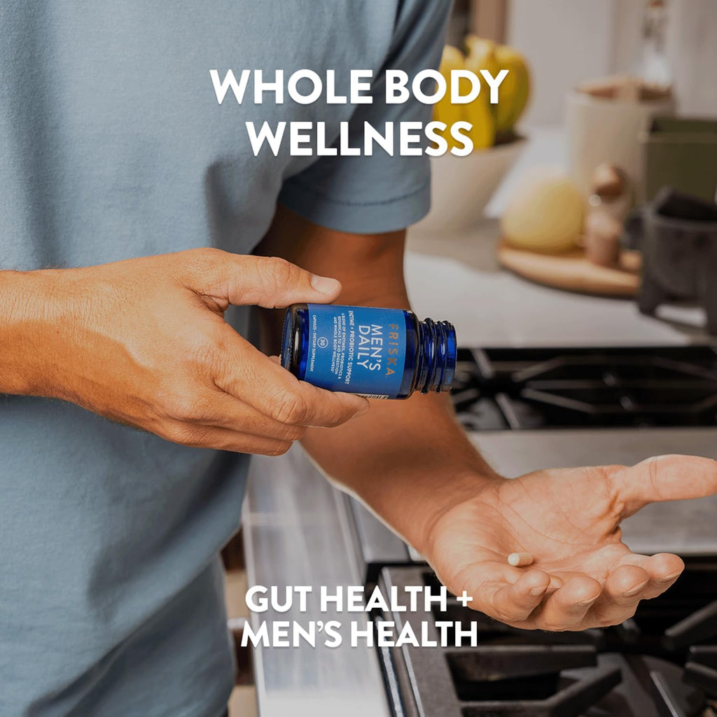 FRISKA Men’s Daily Digestive Enzyme and Probiotics Supplement, Natural Support for Male Digestive Health, Bloating, Gas, Indigestion Relief, Supports Gut Health, Lactase and B-Vitamins, 30 Capsules