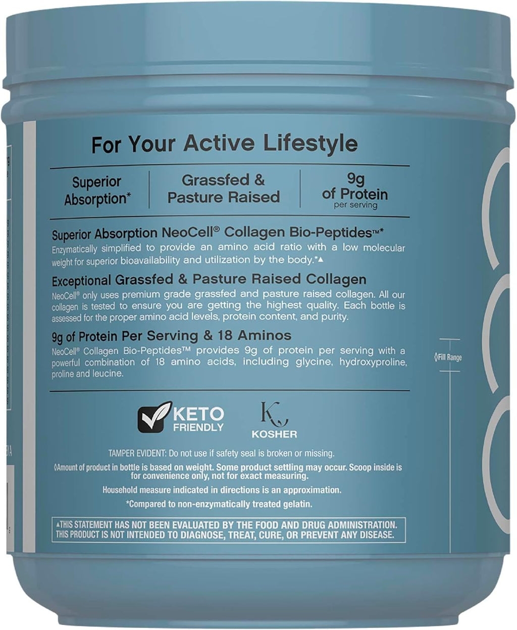 NeoCell Collagen Bio-Peptides Powder | 22oz | Super Hair, Skin, and Nails | Superior Absorption | Grassfed Protein Supplement | Advanced with 18 Essential Amino Acids
