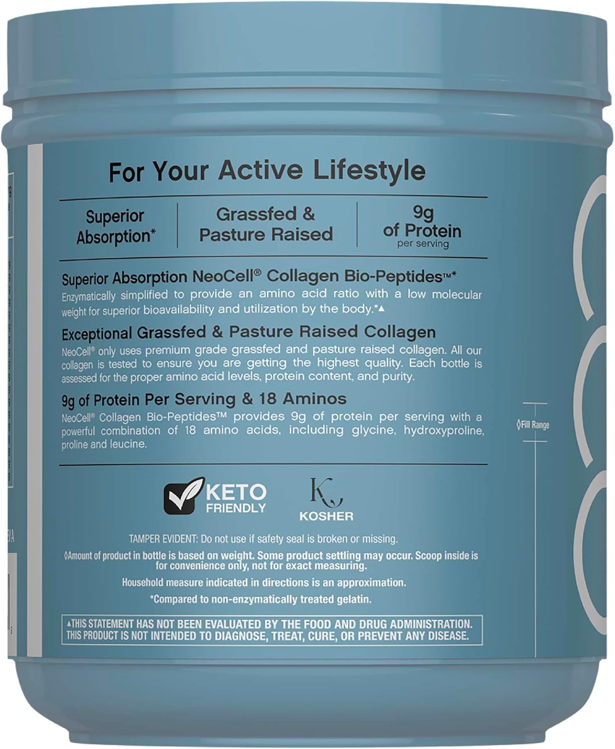 NeoCell Collagen Bio-Peptides Powder | 22oz | Super Hair, Skin, and Nails | Superior Absorption | Grassfed Protein Supplement | Advanced with 18 Essential Amino Acids