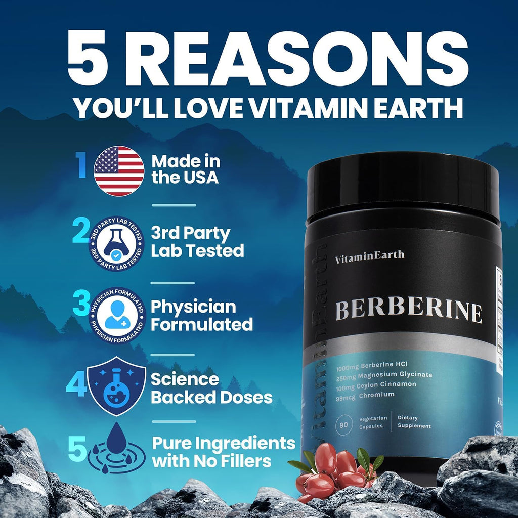 Berberine Complex – 1000mg Berberine HCl with Magnesium, Ceylon Cinnamon & Chromium – Metabolic Wellness Support – Vegan, Non-GMO, 90 Capsules