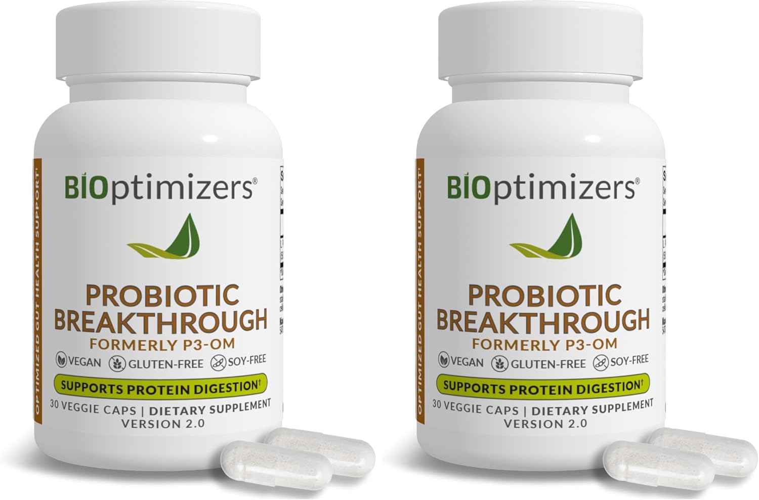 BiOptimizers P3-OM Proteolytic Prebiotics & Probiotics Supplement – Lactobacillus Plantarum for Digestive & Immune Health – Bloating & Gut Relief Support for Men & Women (30 Vegan Capsules)