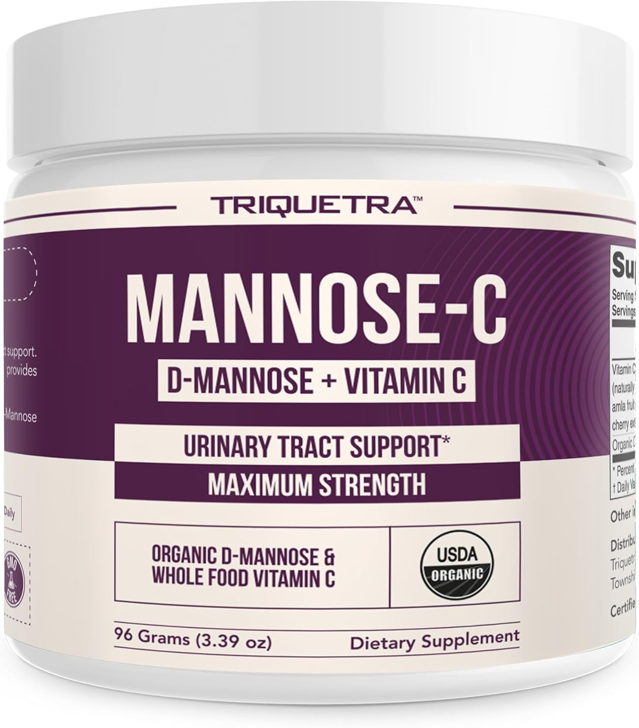 Mannose-C - Organic D Mannose Powder + Whole Food Vitamin C, Natural UTI Support Supplement to Flush & Cleanse Urinary Tract, Certified Organic Urinary Health for Women, Vegan, Non-GMO (60 Servings)