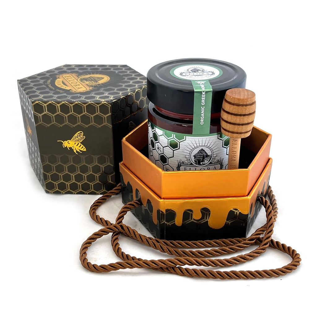 Ellora Farms Organic Honey, Wild Thyme Raw Honey Organic Unfiltered, Preservative and Additive Free, 2025 Paris and Dubai Gold Awards Winner, Gift Pack with Dipper - 450 g