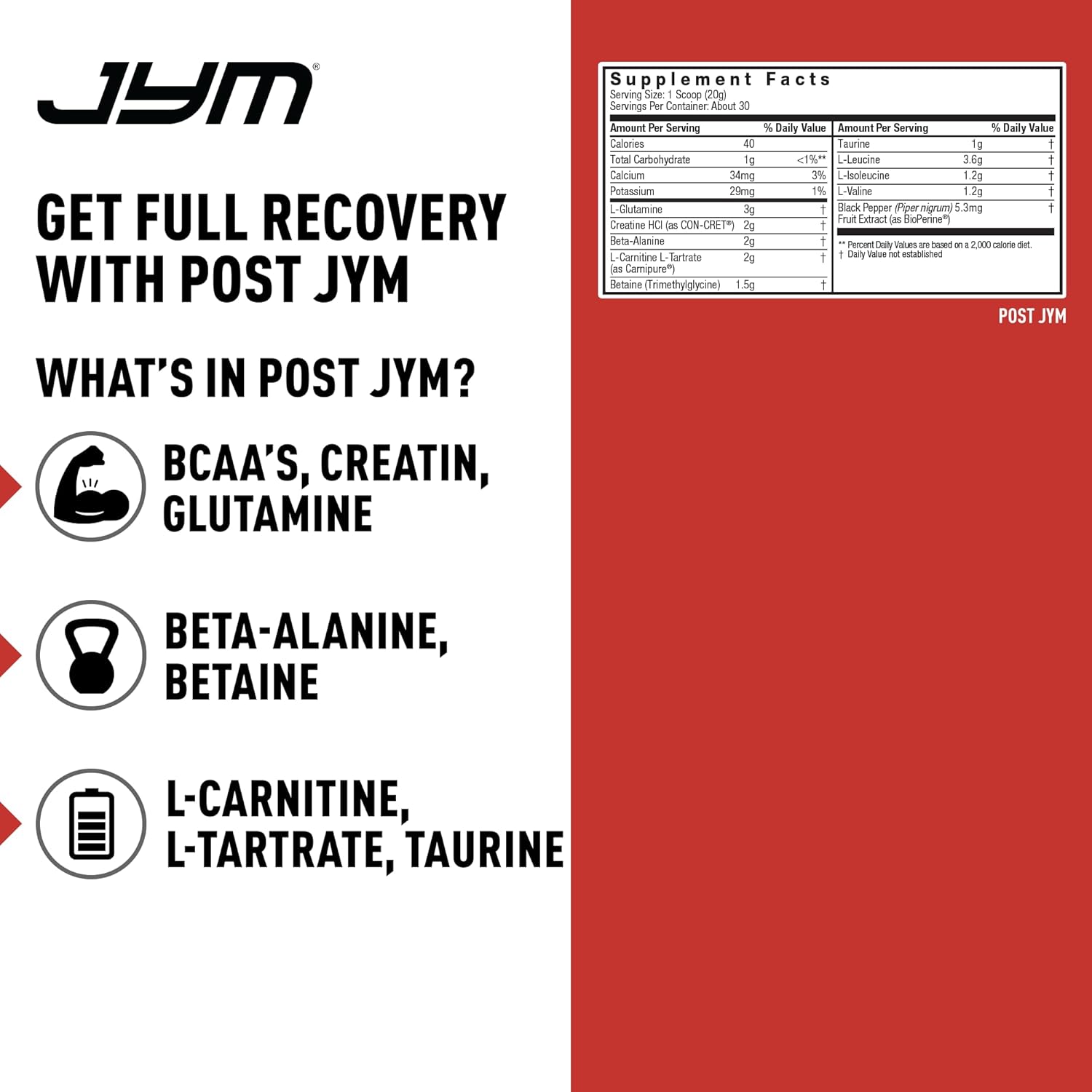 JYM Supplement Science Post JYM Active Matrix Rainbow Sherbet Amino Recovery Powder Pure Creatine HCL, BCAA’s, Glutamine, Carnitine, Betaine, Taurine for Strength, Repair, Performance 30 Servings