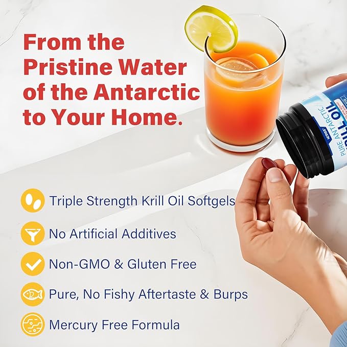 2 Pack Antarctic Krill Oil Omega 3 Softgels 1200mg (Made in USA) W/Phospholipids, Choline & Astaxanthin, Sustainably Sourced of Omega-3s EPA, DHA Support Brain, Antioxidant & Immunity, No Fish Burp