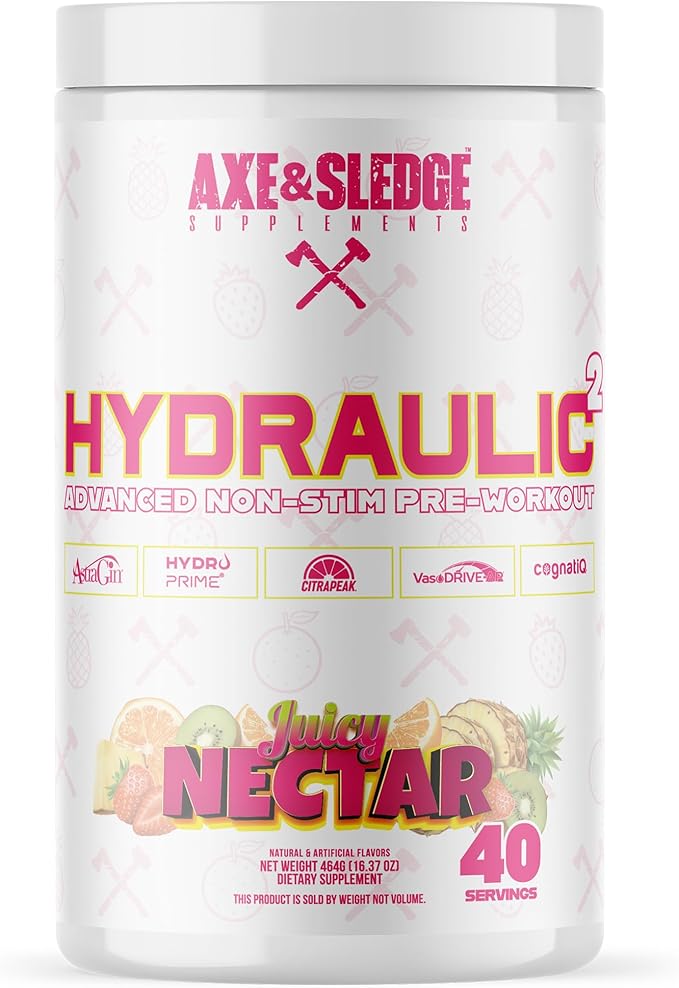 Axe & Sledge Hydraulic Stim-Free Pre-Workout Powder for Men & Women | Performance, Stamina, Focus, Pumps | L-Citrulline, Beta Alanine, Creatine, Caffeine-Free, Juicy Nectar