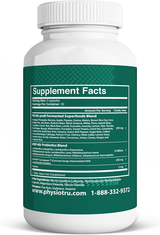 Physio Flora Curcumin Piperine, Probiotics and Prebiotics for Gut, 60 Veggie Capsules