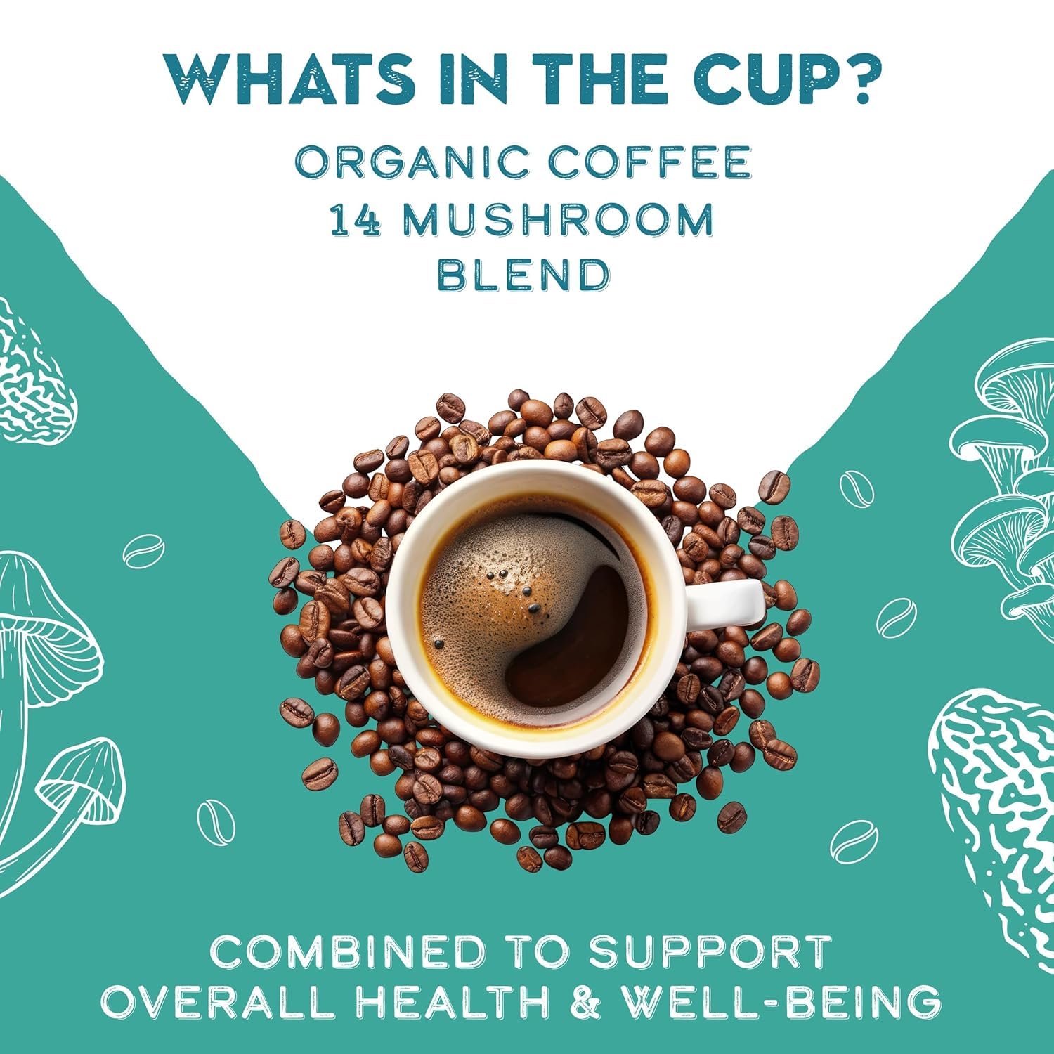 Organic 14 Mushroom Coffee Blend Dark Roast, Organic Lion's Mane, Chaga, Red Reishi and more, Chocolate Notes, Enhances Overall Health, Immune Support And Wellbeing, Ground 12 oz Bag (2 Pack)