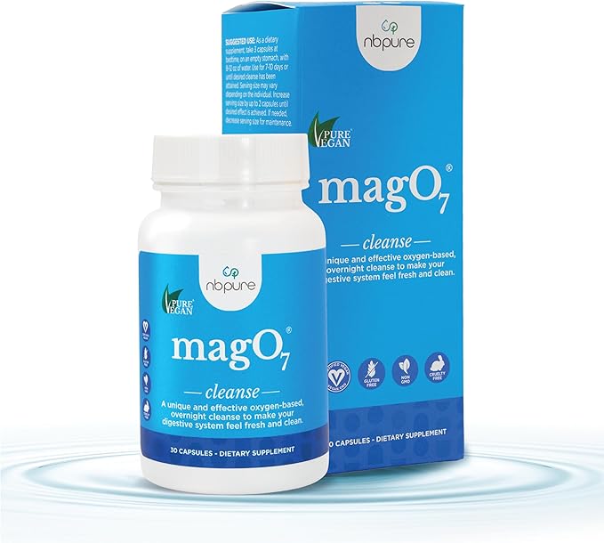 nbpure MagO7 - Natural Colon Cleanse & Detox - Occasional Constipation Relief, Stool Softening, & Bloating Support for Men & Women - Ozonated Magnesium Oxide, 30 Capsules