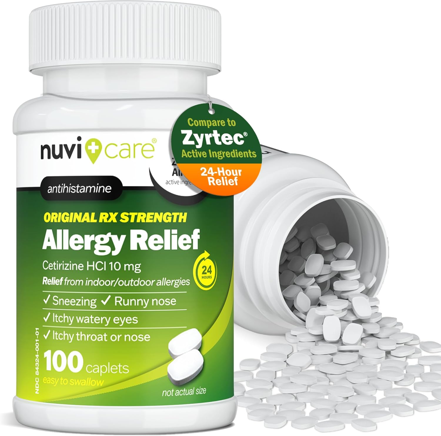 24-Hour Allergy Medicine - Cetirizine Hydrochloride 10mg Tablets - Compare to the Active Ingredient in Zyrtec Antihistamine Meds - Generic Allergy Pills for All Day Allergy Relief (100 Count)