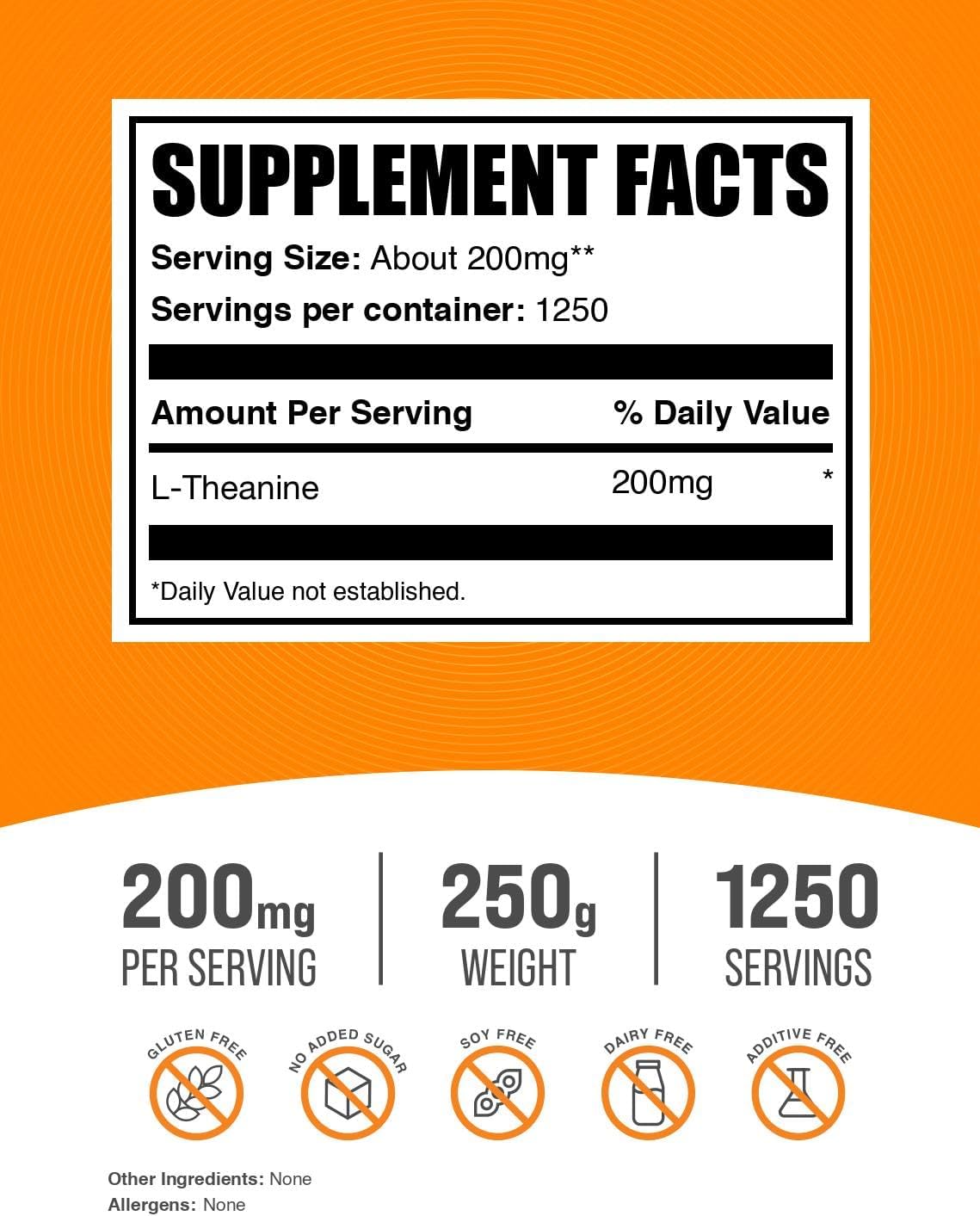 BulkSupplements.com L-Theanine Powder - L-Theanine Supplement, L-Theanine 200mg - Amino Amino Supplement, Pure & Gluten Free, 200mg per Serving, 250g (8.8 oz) (Pack of 1)