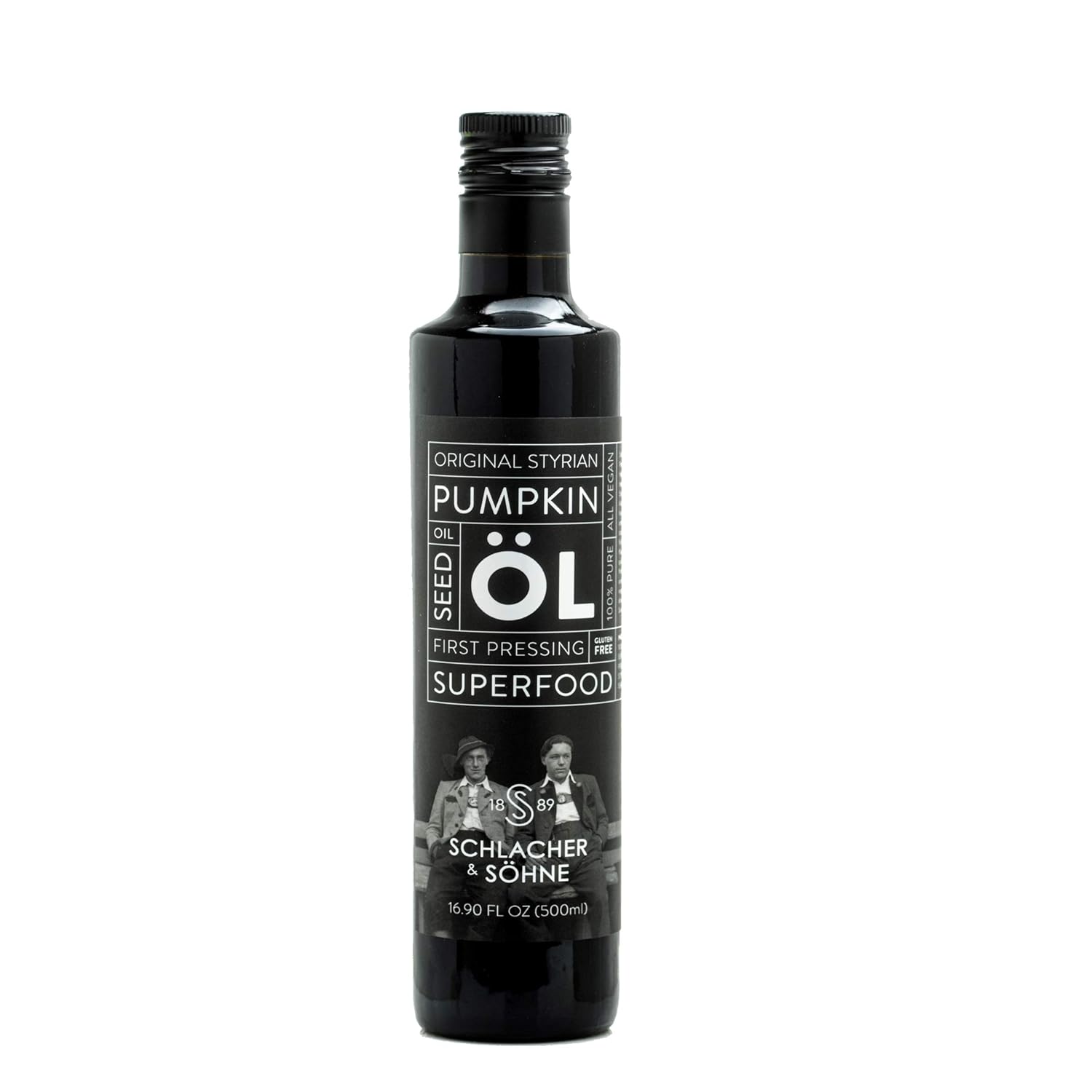 Schlacher & Söhne Styrian Pumpkin Seed Oil: 100% Pure, Cold Pressed, Non GMO, Gluten Free, Vegan, May Helps in Hair Growth, Made in Austria (500 ml, 16.9 FL OZ)