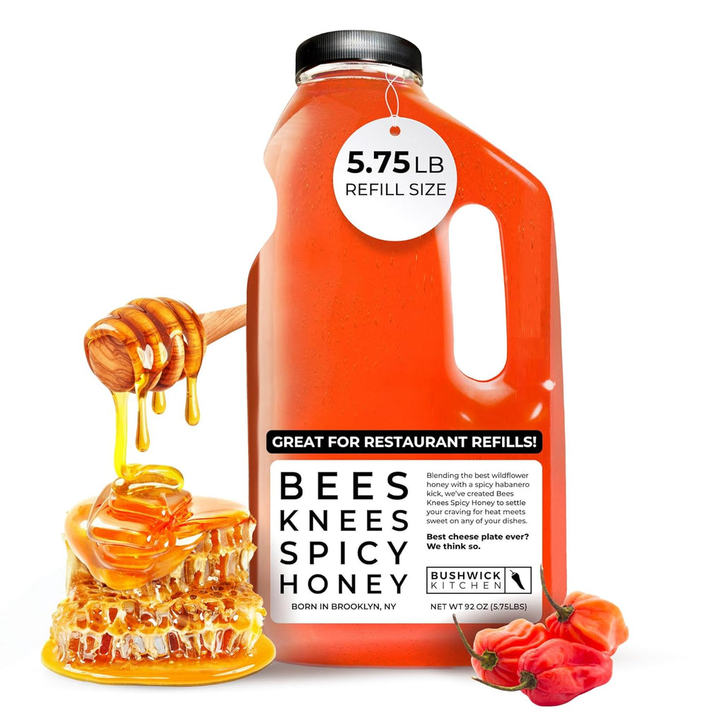 Bees Knees Spicy Hot Honey Bulk Bottle, Raw Honey for Tea, Sweet with a Kick, Infused with Habanero Peppers & Made in the USA, Pure & All Natural, Unfiltered & Gluten Free, 92oz