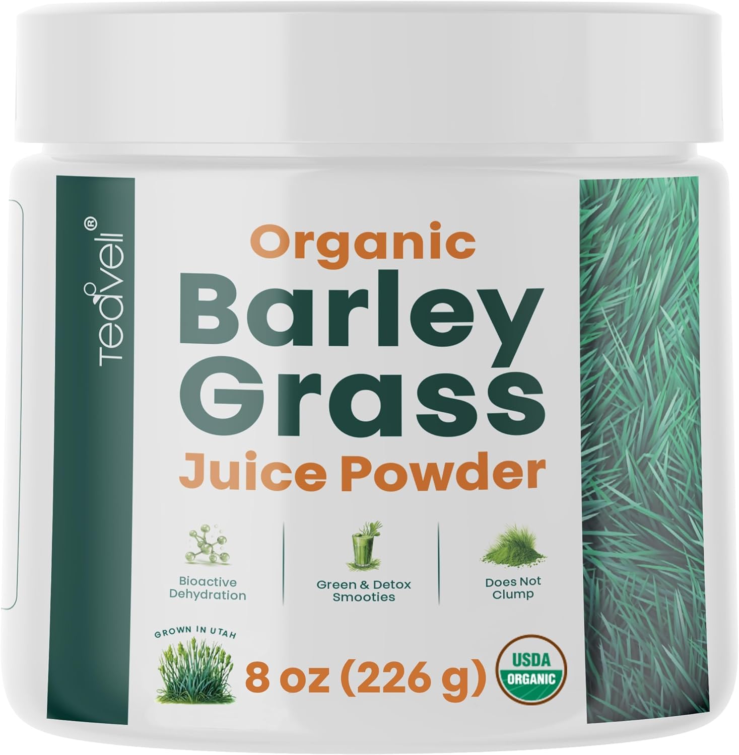Organic Barley Grass Juice Powder– Raw, Utah Grown Barley Grass Juice Extract for Detox- Complements Wheatgrass Juice- Made in USA Without Gluten, Additives or Preservatives- 8 oz (226 Grams)