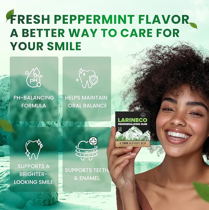 Larineco Remineralizing Gum with Nano Hydroxyapatite & Xylitol – Sugar-Free Cinnamon Xylitol Gum – Plastic-Free, Dye-Free, Aspartame-Free – Natural Base – 18 Pieces (18 Count (Pack of 2), Peppermint)