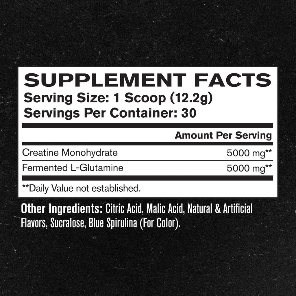Jacked Factory Creatine + Glutamine - Creatine Supplement with L-Glutamine for Muscle Recovery, Muscle Growth, Increased Strength, Enhanced Energy Output, and Gut Health - 30 Servings, Blue Raspberry