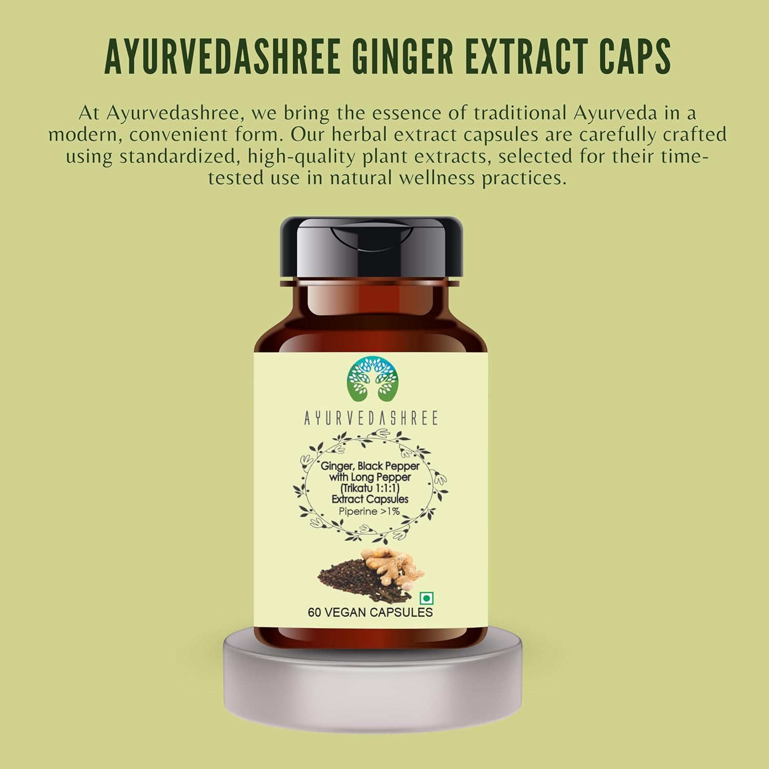 Trikatu Extract 500mg - 60 Vegetarian Capsules | Ginger with Black Pepper & Long Pepper Extract | | All Natural | 100% Vegan | Gluten-Free | GMP Certified.